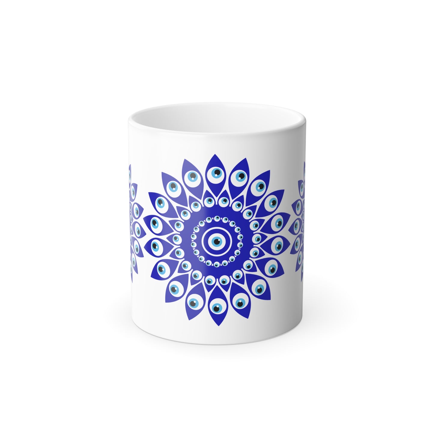 Mandala Azul Diseño Ojos Turcos de la Suerte - Taza de Café cambia Color - 11oz