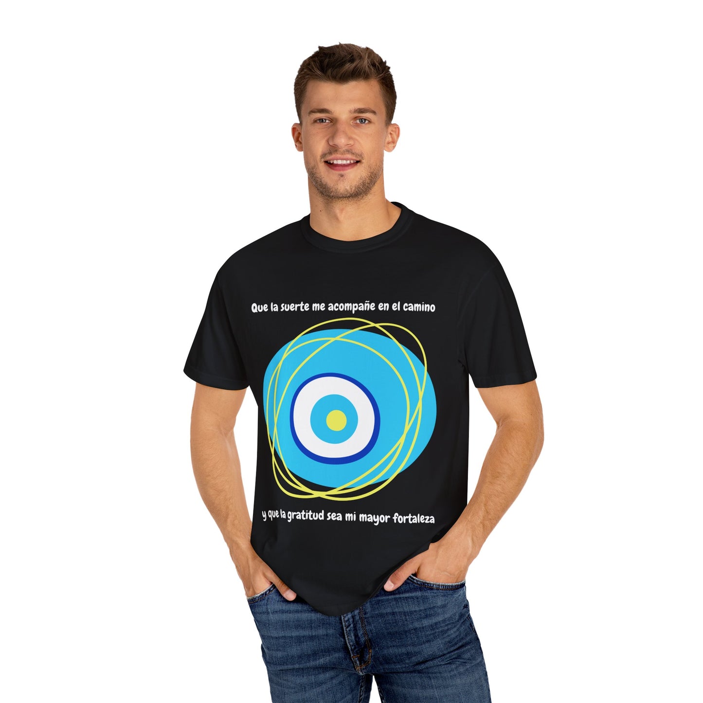 Unisex Garment-Dyed T-Shirt with turkish eye of luck- Positive Vibes